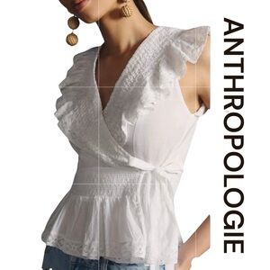 ANTHROPOLOGIE Deep-V Ruffled Blouse, Size S.